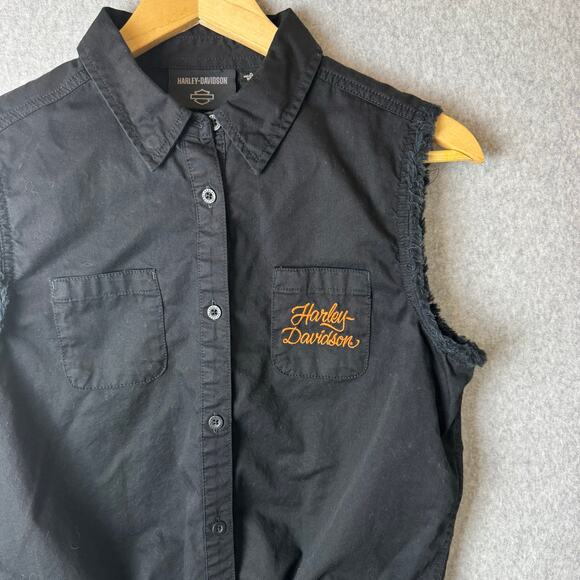 Harley Davidson Vest Women’s Size Small Black Embroidered Fringe Biker Tie Front - Picture 6 of 12